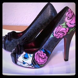 Iron fist sugar skull and rose stilettos